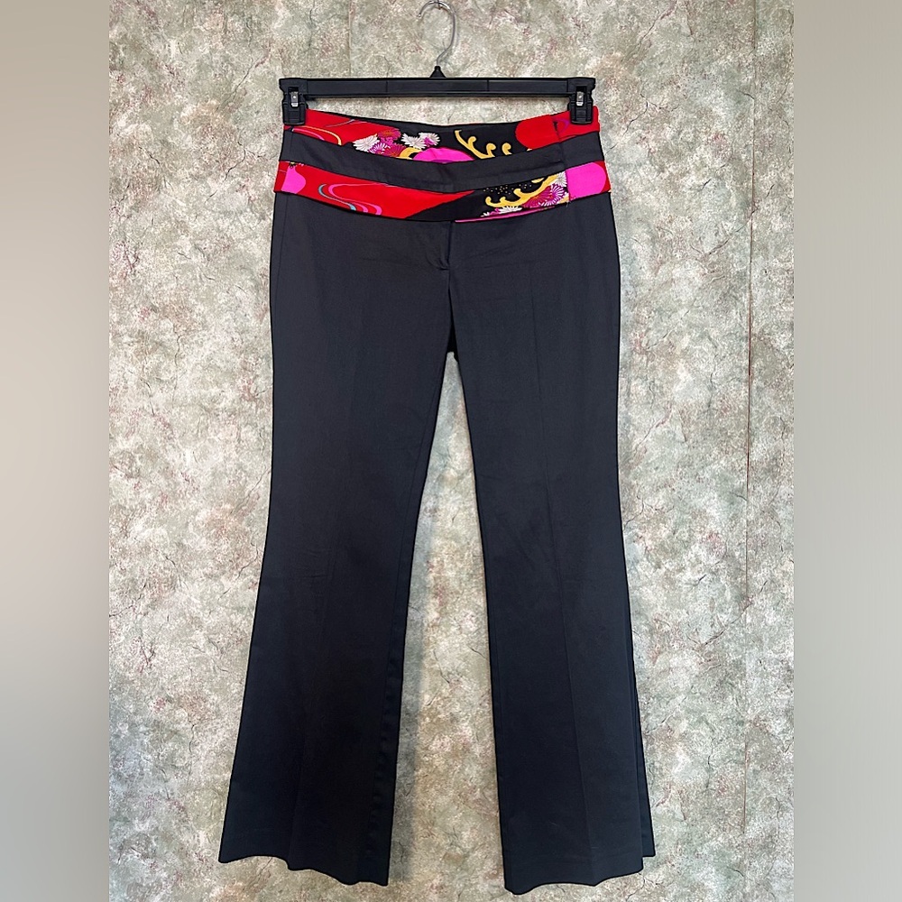 V I N T A G E 90s / 2000’s Black Boot Cut Pants with Colorful Silk Waistband